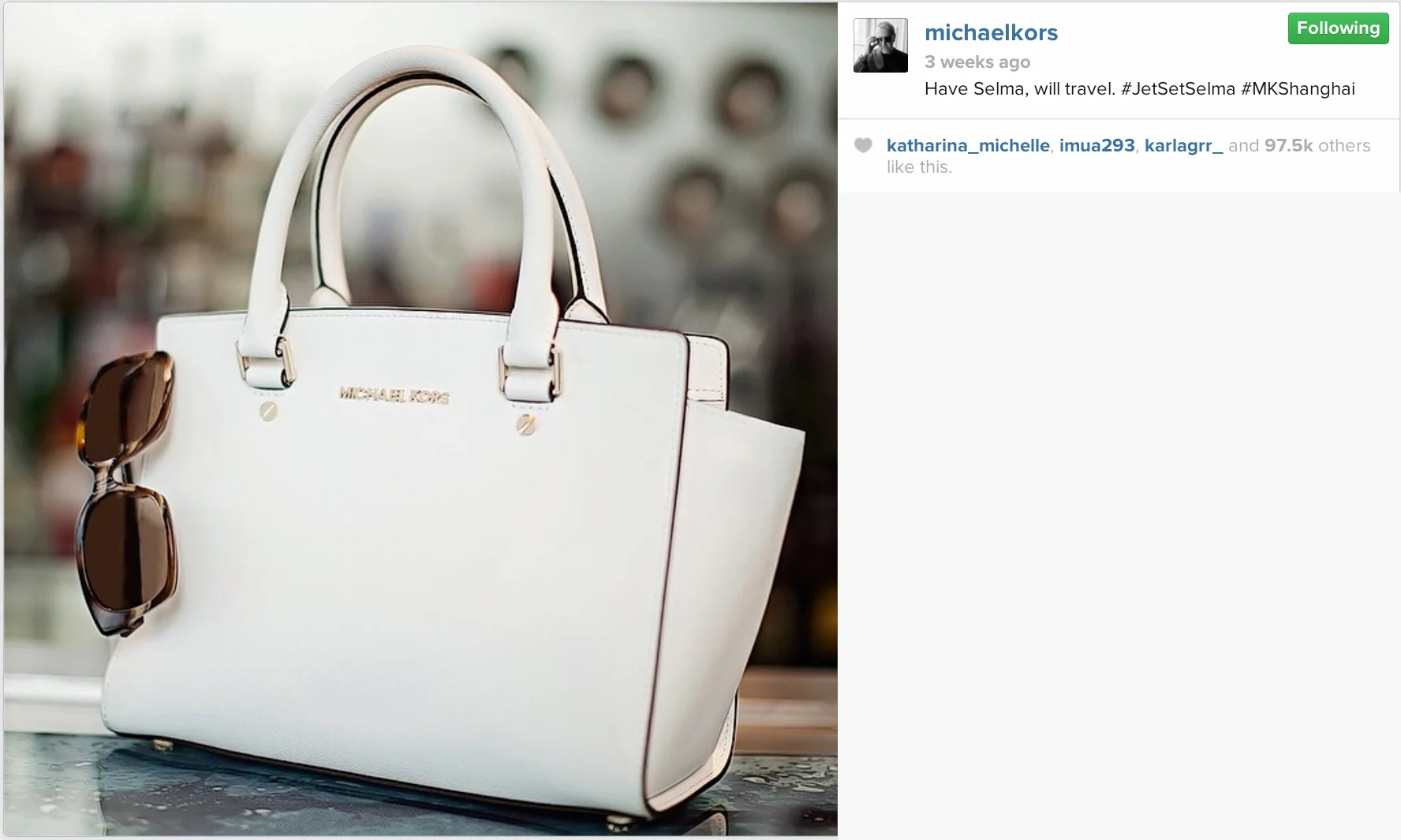 Our images for MICHAEL KORS featured on the official instagram